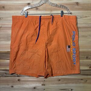 Vintage 90s Polo Sport Ralph Lauren Orange Swim Trunks Board Shorts Sz XL Flag